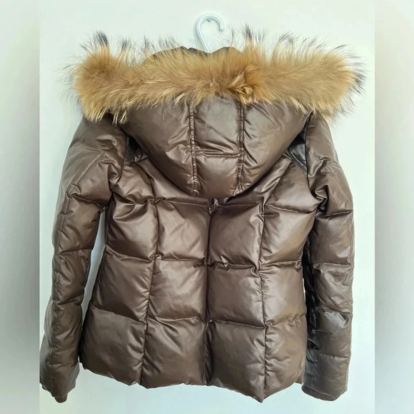 Raccoon Fur-Trimmed Brown Puffer Jacket - Picture 2 of 13